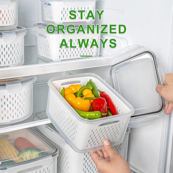 5 PCS Large Fruit storage Containers for Fridge ,Food Storage Containers | with Removable Colander Leakproof Dishwasher & Microwave safe Produce Containers Keep Fruits Vegetables Berry Fresh longer - Image 5
