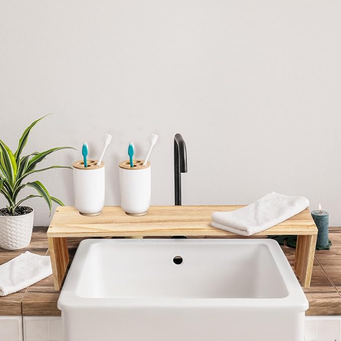 Over the Sink Shelf Bathroom Wood Pedestal Soap Stand Farmhouse Bathroom Decor Decorative Over The Sink Shelf for Kitchen(23.62 x 7.87 x 5.91 Inches,Brown) - Image 7