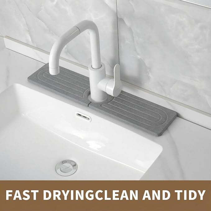 Diatomite Faucet Mat for Kitchen Sink, Quick-Dry Stone-Like Sink Mat, Flat Lay Absorbent Countertop Drying Mat for Faucet Area, Hard Diatomite Mat, Gray, 15.8 x 4 in - Image 7