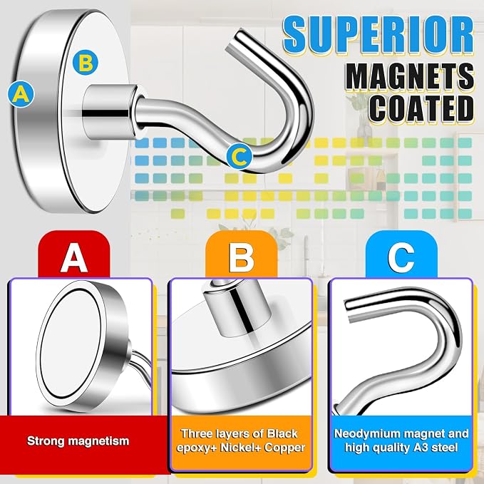 Magnetic Hooks for Cruise Cabins, 120LBS+, 12 Pack, Silver | Cruise Essentials 2026, Heavy Duty Magnets Hooks for Refrigerator, Storage, Grill, Hanging and Kitchen - Image 4