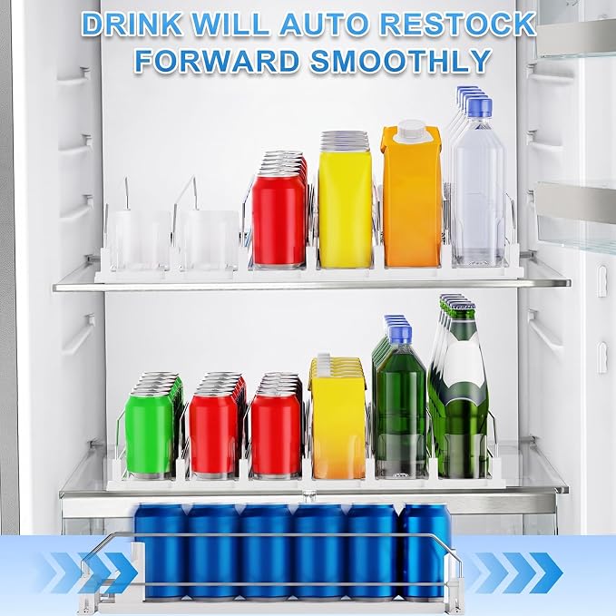 Dayacoco Drink Organizer,Soda Drink Dispenser For Fridge,Fridge Can Drink Organizer,12oz 16oz 20oz-Soda Automatic Dispenser For Fridge And Adjustable Width-Holds Up To 30 Cans,6 Rows - Image 3