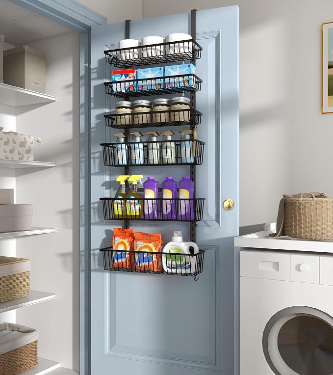 Mefirt 8-Tier Black Over The Door Pantry Organizer, Hanging Shelves | Pantry Hanging Organizers and Storage, Adjustable Heavy-Duty Metal for Home & Kitchen, Back of Door Seasoning Rack - Image 9