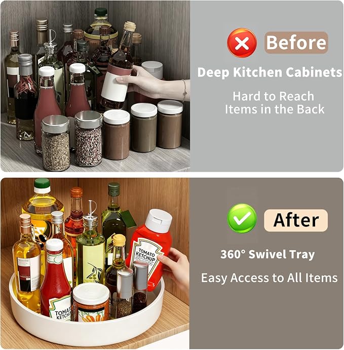 Lazy Susan Organizer Turntable, 11.8" Rotating Spice Rack Organization with Non-Slip Base & Raised Lip, Pantry Organizers and Storage for Cabinet, Kitchen, Bathroom, Countertop, Refrigerator - Image 3