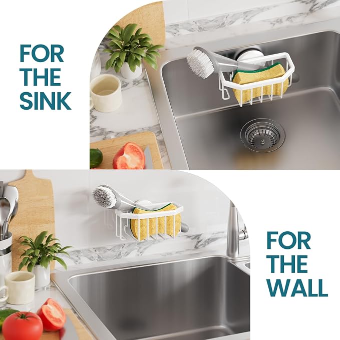 TAILI Sponge Holder for Kitchen Sink with Suction Cup-White, Aluminum | Rustproof Aluminum Sink Caddy for Sponges,Brushes,Stoppers & Scrapers,Removable Ventilated Quick-dry Design, holds Up 11lbs - Image 5