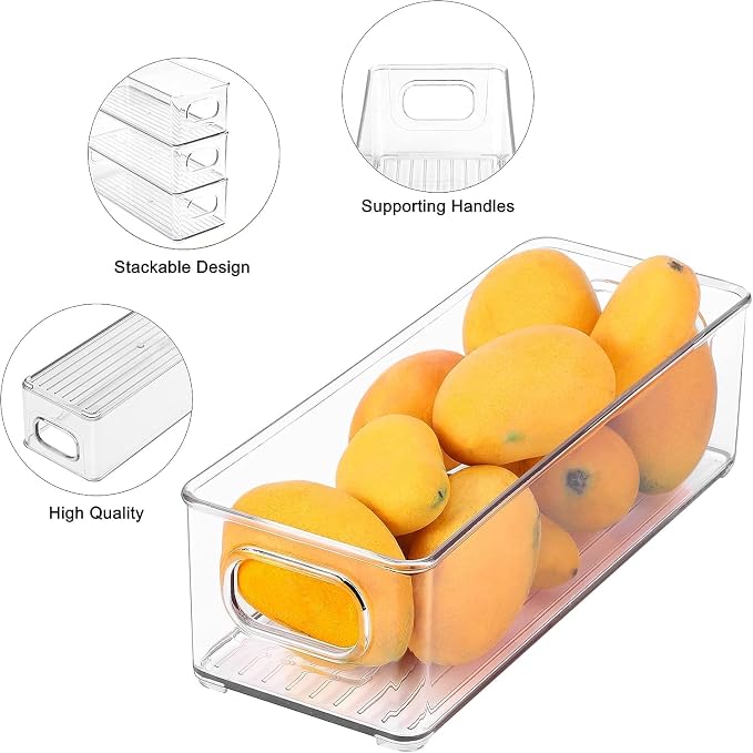 Set of 8 Refrigerator Pantry Organizer Bins - Stackable Fridge Organizers with Handles for Pantry, Freezer, Kitchen, Countertops, Cabinets - Clear Plastic Food Storage Bins - Image 5