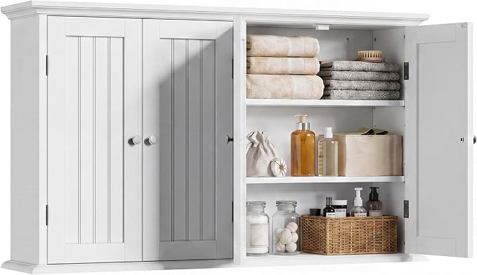 ChooChoo Laundry Cabinet with 4 Doors and Adjustable Shelves | 9.06"D x 40.9"W x 24"H, Bathroom Wall Cabinet, Cupboard, White - Image 8
