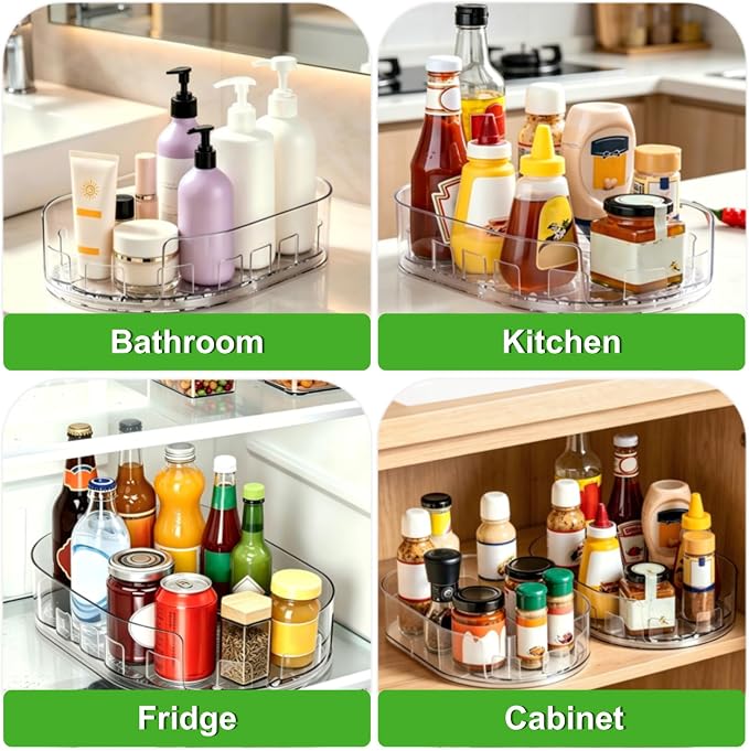Lazy Susan 360°Rotating Organizer for Refrigerator,13.5“ x 8.5”,Drink Organizer for Fridge,Cabinet, Pantry,or Kitchen Countertop,Organize Condiments, Cans, Beverages,Clear,1 Pack - Image 7