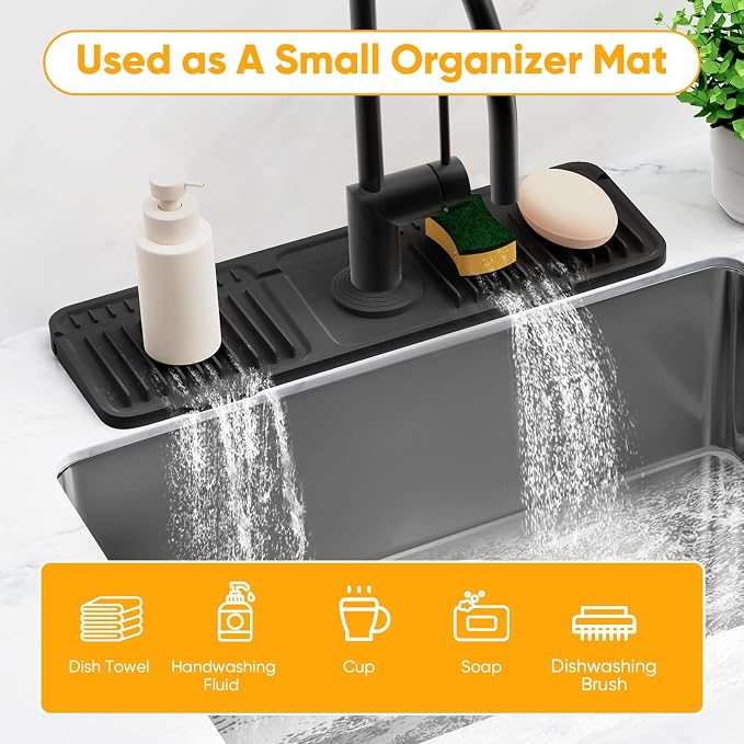 17.7'' Folding Faucet Mat for Kitchen Sink Splash Guard[7° Slope Fast Self-draining][Snap Lock Fit] Kitchen Sink Faucet Mat Splash Guard Kitchen Sink Area Water Splash Guard Behind Faucet Draining Mat - Image 8