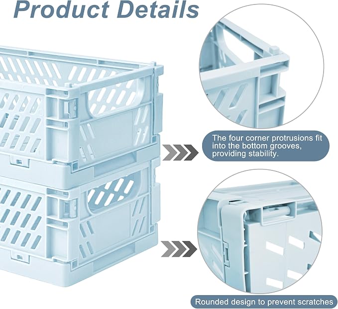 2 Pack Mini Foldable Small Plastic Baskets for Organizing and Storage，Collapsible Storage Crates,Mini Bins for Home Kitchen Bedroom Bathroom Office (Blue, Large 10x6.5x4) - Image 3