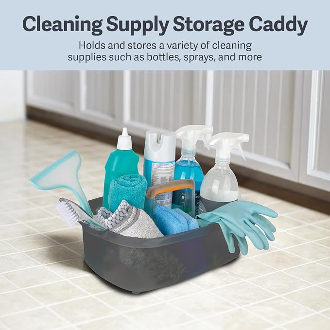 Casabella Cleaning Storage Caddy with Handle Plastic Multipurpose Organizer, Rectangle, 1.85-Gallon, Gray - Image 2