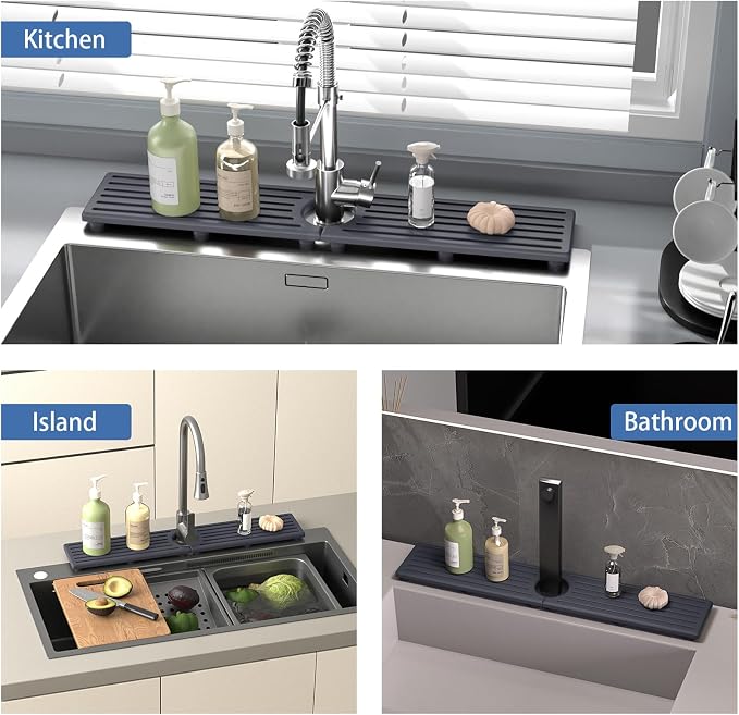 Faucet Mat for Kitchen Sink, Water Absorbent Kitchen Faucet Mat, Durable Sink Splash Guard with Raised Feet, Diatomite Fast Drying Kitchen Sink Faucet Mat, Stone Drying Tray for Bathroom Counter - Image 6