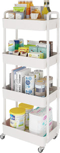 Laiensia 4-Tier Storage Carts,Multifunction Utility Rolling Cart Kitchen Storage Organizer,Mobile Shelving Unit Cart with Lockable Wheels for Bathroom,Laundry,Living Room,With Classified Sticker,White by Laiensia