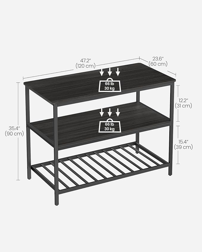 VASAGLE Kitchen Island with 3 Shelves, Storage Cabinet, Steel Structure | Kitchen Shelf with Large Wooden Worktop, 47.2 Inches Width, Gray Oak and Matte Black, BARNET Collection UKKI001B42 - Image 3