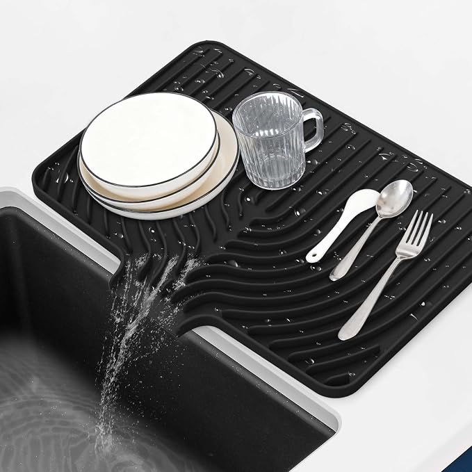 GUUKIN Silicone Dish Drying Mat,17.7" x 11.8 " Drying Matt Kitchen Counter, Dish Drying Rack Mat, Easy Clean Pad for Countertop Protection, Multi-Functional Use, Not applicable Bumps up sink (Black) by GUUKIN