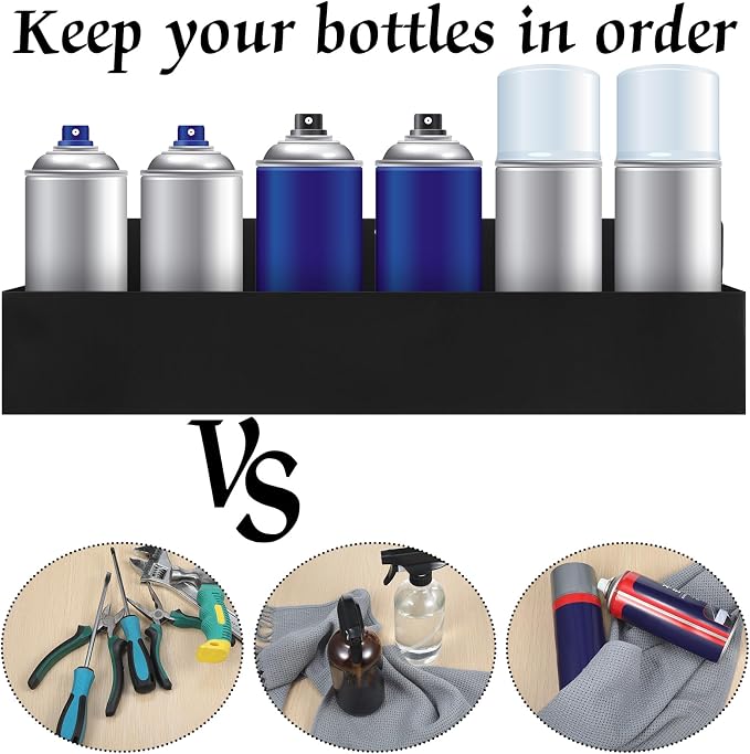 Gisafai 2 Pcs Magnetic Aerosol Spray Can Holder Heavy Duty Magnet Toolbox Bottle Holder Easy Install Spray Can Organizer Wall Mounted Bottle Rack for Garage(16.54 x 3.15 x 4.33 Inch,Black) - Image 3