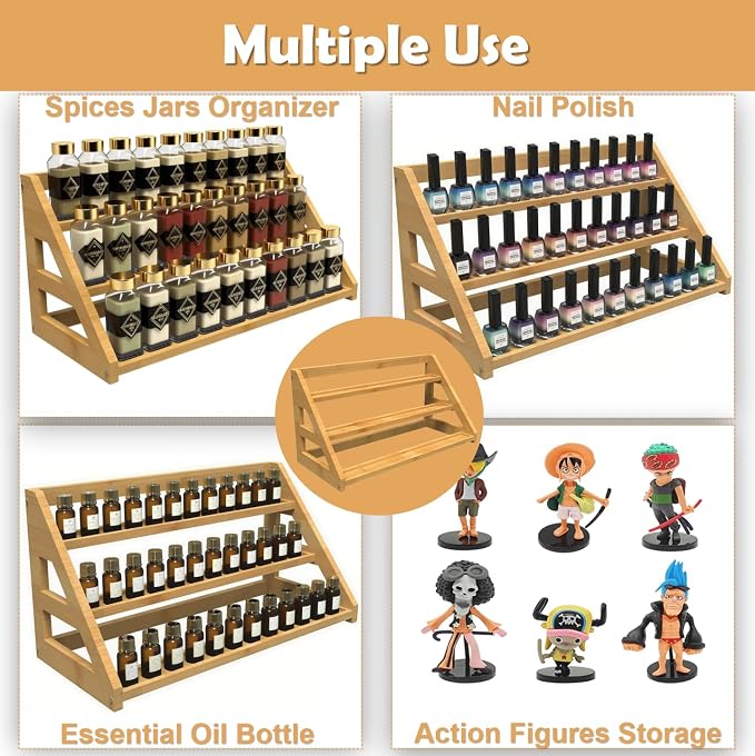 Bamboo Tier Spice Rack Organizer: 17.5 Inch Wide Kitchen Cabinet Countertop Spice Jar Organizer for Home Organization - Image 7
