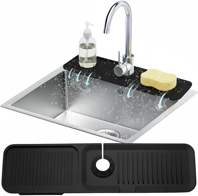 24” Silicone Faucet Mat For Kitchen Sink, Kitchen Sink Splash Guard Behind Faucet, Kitchen Faucet Mat For Kitchen Sink, Kitchen Sink Faucet Mat Splash Guard and Sink Water Splash Guard (Black) by LindasEssentials