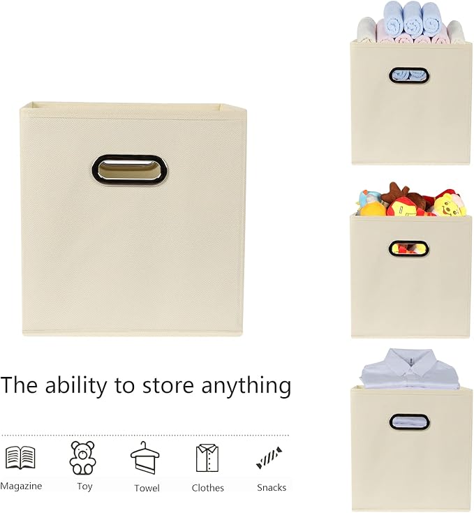 Yunkeeeper storage bins Cubes, Fabric Cube Organizer with Handle, Foldable Cube Bins for Cloth or Accessary Storage, 11x11x11, Set of 6, (Creamy White) - Image 3