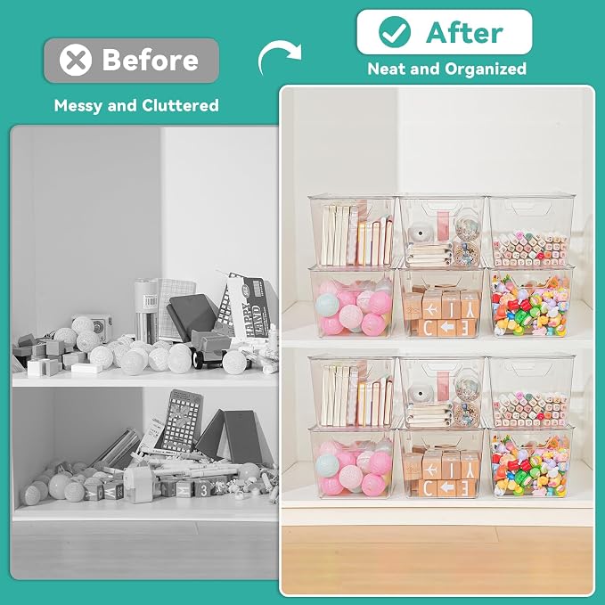 6 Pack Large Clear Storage Bins with Lids, Acrylic Arts and Craft Storage Containers, Stackable Clear Plastic Craft Storage Bins with Handles for Classroom Storage Organization,Kitchen, Fridge, Office - Image 8