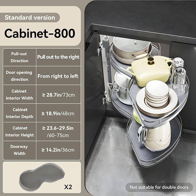 Blind Corner Cabinet Pull Out Organizer, 2-Tier Shelf, Adjustable Height | Fits 14" Cabinet Openings, Right Swing for Left Hinges, Adjustable Height Design, Blind Corner Cabinet for Kitchen Storage - Image 3