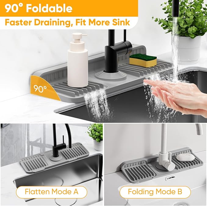 14.6 inch Faucet Mat for Kitchen Sink Splash Guard[7° Slope Fast Self-draining][Snap Lock Fit]Kitchen Sink Faucet Mat Splash Guard Kitchen Sink Area Water Splash Guard Behind Faucet Draining Mat - Image 6