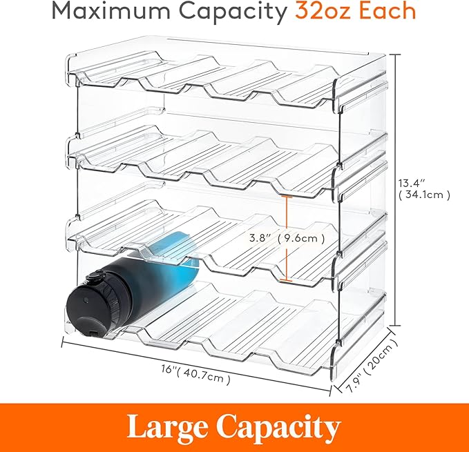 Lifewit Stackable Water Bottle Organizer for Cabinet, Plastic Bottle Holder Fits Bottles/Tumblers up to 3.8" Diameter for Pantry/Countertop, 4 Tier Holds 16 Bottles 41 x 20 x 34 cm/16 x 8 x 13.4 - Image 6