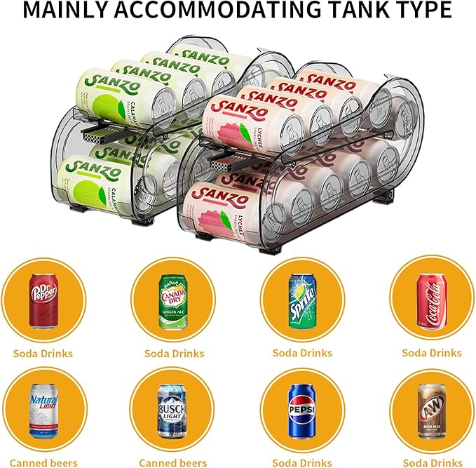 Drink Organizer for Fridge, Soda Can Organizer Dispenser for Refrigerator with Automatic Rolling,Organize Standard Size 11.15oz or 12oz Cans Drink,Save Space for Fridge、Kitchen、countertop - Image 6