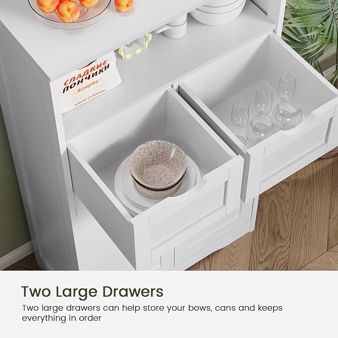 Iwell Bathroom Cabinet with Doors and Drawers, Freestanding Bathroom Storage Cabinet, Adjustable Shelves, for Living Room, Kitchen, Home Office, White - Image 7