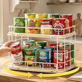 360° Rotating Lazy Susan Can Organizer for Pantry, Holds 26 Cans, White | 2-Tier Metal Wire & Wood Turntable Can Rack Holder, Storage for Canned Goods, Kitchen Pantry Cabinets & Countertops by NuoyuanShen