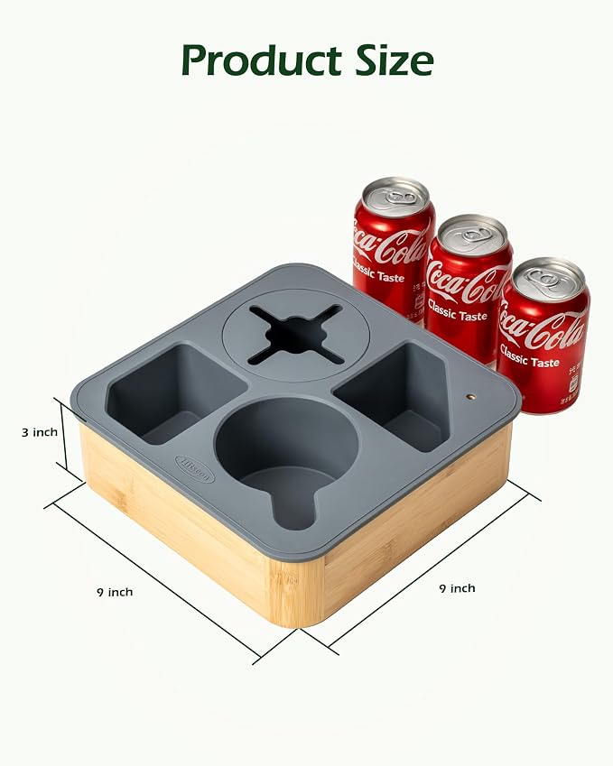 Couch Cup Holder Tray, Bamboo Couch Caddy with Rotatable Phone Holder for Bed Organizer, Waterproof Anti-spill Sofa Cup Holder for Snacks Beverage Remote Black - Image 8