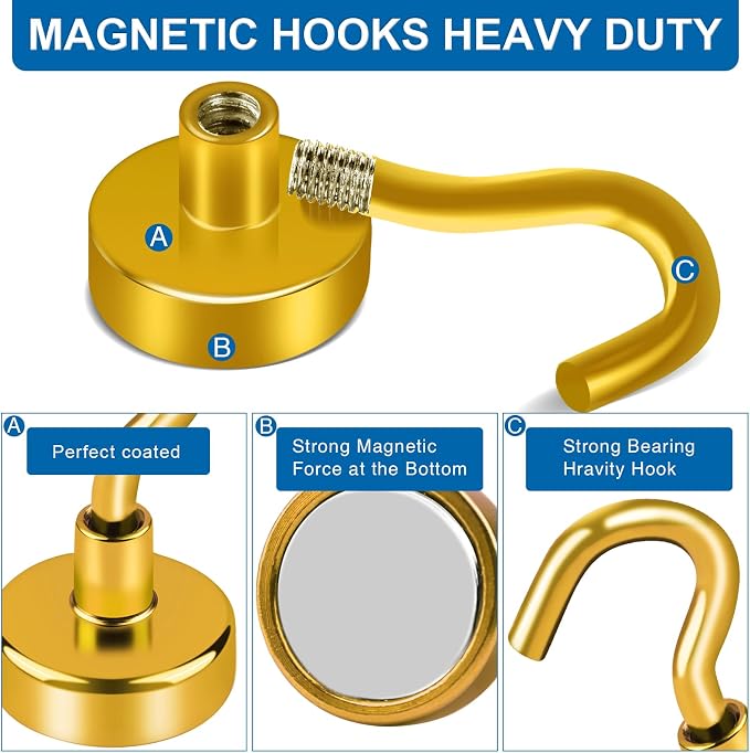 LOVIMAG Magnetic Hooks, Cruise Essentials 2026, 12 Pack-130LBS | Heavy Duty Strong Magnet Hook for Cruise Cabin, Refrigerator Fridge, Ship, Classroom, Kitchen Grills, Yellow - Image 5