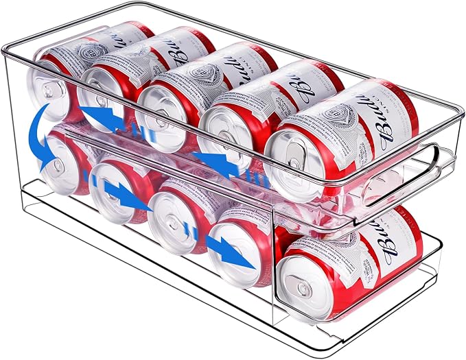 Rolling Soda Can Organizer for Refrigerator Can Dispenser for Beer Soda Seltzer Pop Can Soda Organizer for 10 Standard Size 11.15oz or 12oz Cans Holder Storage Pantry Organization by BingoHive