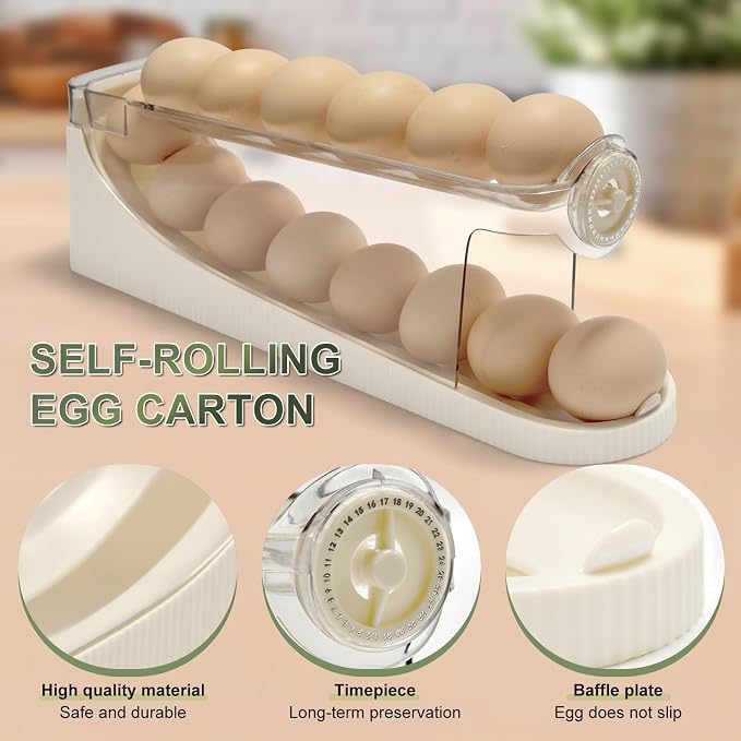 egg holder for fridge-Auto Rolling Fridge Egg Organizer,egg dispenser for refrigerator,Egg preservation rack,Egg Storage Rack for Kitchen,egg container refrigerator (white, 2tier) - Image 9