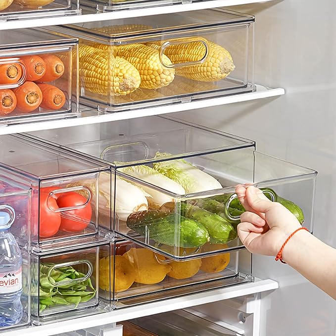 MANO 2Pack Clear Fridge Drawers Pull Out Stackable Refrigerator Drawer Organizer Bins Pantry Storage Box Plastic Food Containers for Kitchen Bathroom Office Closet (X-Large) - Image 9