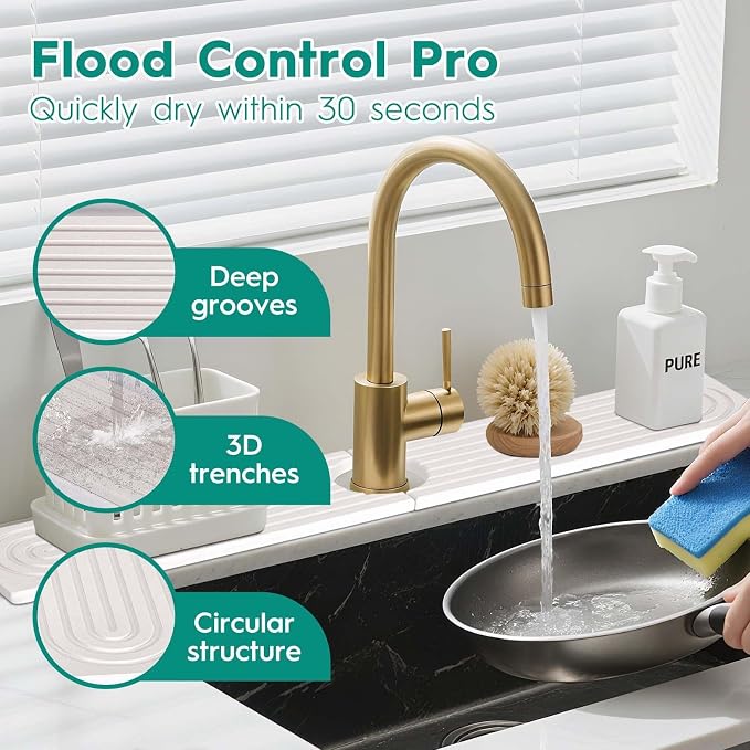 16 Inch Stone Faucet Mat for Kitchen Sink, White | Quick Dry, Kitchen Water Splash Guard, Diatomite Faucet Protector, Super Absorbent & Leak Proof, for Kitchen Bathroom Counter - Image 4