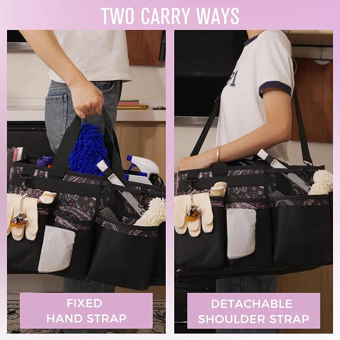 SCAVATA Wearable Cleaning Caddy, Cleaning Caddy Supplies Organizer with Handle & Shoulder Straps for Housekeepers, Under Sink & Car Cleaning Tool Organizers Bag with 4 Foldable Divider (Totem) - Image 6