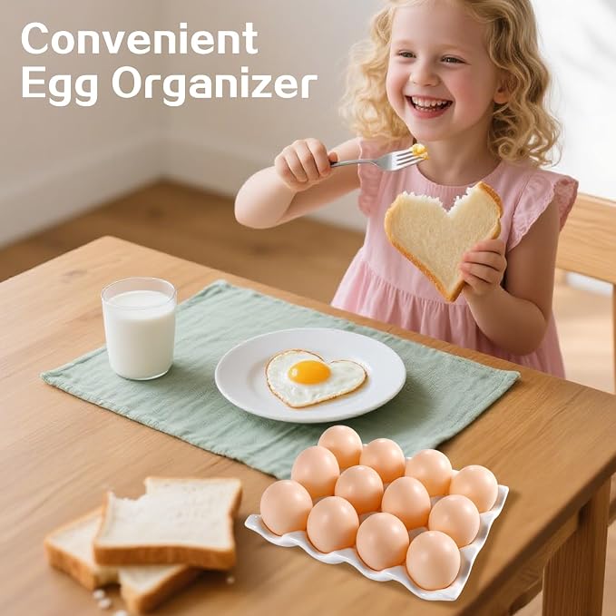 Ceramic 12 Cups Egg Tray - 1 Dozen Porcelain Egg Holder Container Keeper Storage Organizer Decorative Serving Dish Plate for Refrigerator Fridge Countertop Display Kitchen Home (White 12 Eggs) - Image 5