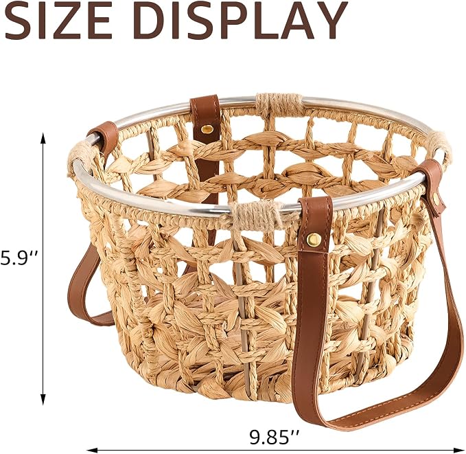 Farmhouse Wicker Egg Basket for Collecting Fresh Eggs, Round Storage Basket with Handle, Brown, Sea Grass - Image 5