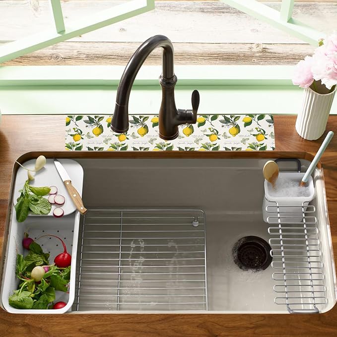 Sink Faucet Absorbing Mat, 2 Pack Drying Mat Around Faucet Sink Splash Guard Behind Faucet Sinkmat For Kitchen Bathroom Island Rv 24 * 5.5 Inch (60 * 14 cm) - Image 2