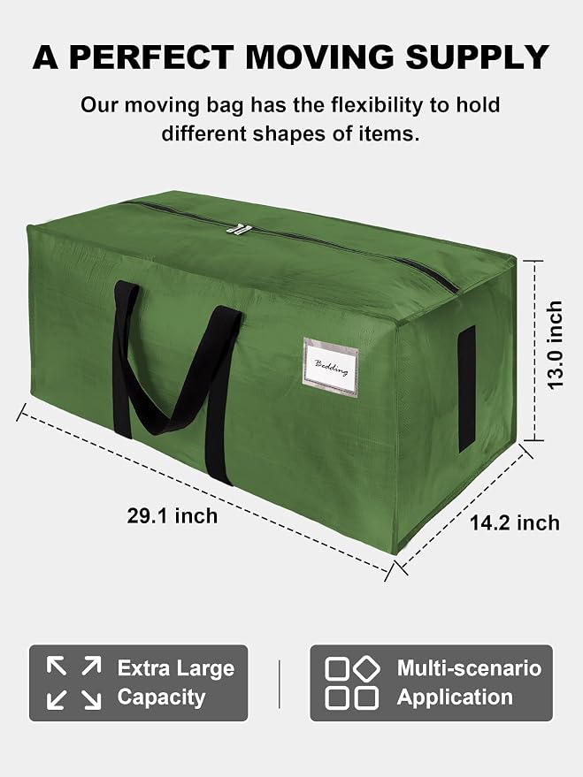 HOMESURE Supports 200lbs Heavy Duty Moving Bags - Strong Zipper & Wrap-Around Handles - Water-Resistant Storage Totes, Durable Alternative to Moving Boxes - 12 Pack - Olive Green - Image 5