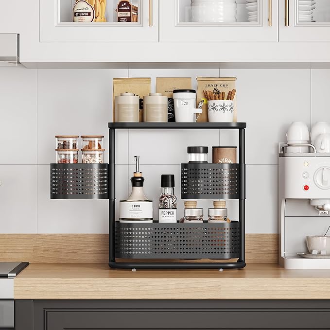 KINGRACK Metal Bathroom Counter Organizer，Rotating Countertop Storage Shelf | 3 Tier, Cosmetic Holder for Skincare & Makeup, Kitchen Spice Rack, Bedroom Nightstand Organizer, Black - Image 8
