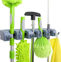 Amazon Basics Rectangular Heavy Duty Wall Mount Broom and Mop Holder, Sturdy Tool Organizer with Hooks and Slots for Garage, Garden, Laundry, Kitchen Organization, 2.36 x 16.9 x 3.35 in, Gray by AmazonBasics