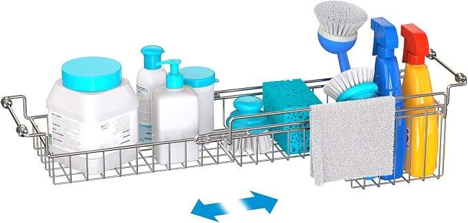 Over The Kitchen Sink Caddy Sponge Holder Organizer Drying Rack Expandable for Sponge Brush Soap Dish Cloth Rag Smaller 14.5" to 22", Stainless Steel - Image 6