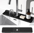 24 Inch Faucet Mat for Kitchen Sink, Silicone Splash Guard for Kitchen Sink Area, 7° Slope Fast Self-Draining Sink Mat, Cuttable Hole Design, Sink Backsplash Guard Draining Mat, Black by Prolixity