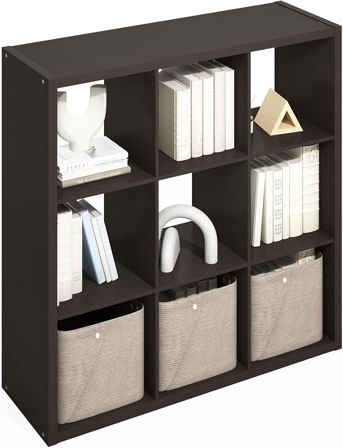 Furinno Simple 9-Cube Storage Organizer, Extra Thick Frame, Black Oak | Open Back, Display Shelf, Shelving Unit, Storage Shelves, for Organization, Living Room, Home Office - Image 5
