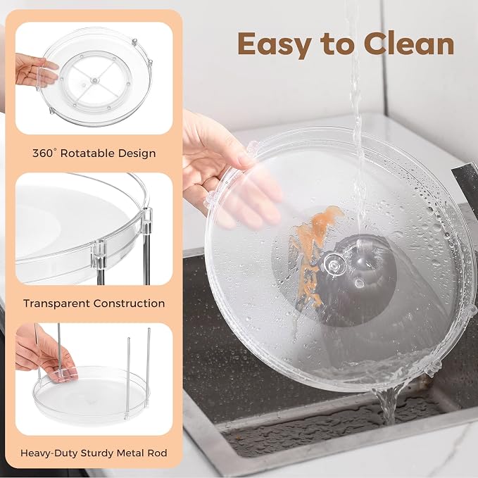 2-Pack 2-Tier Clear Lazy Susan Turntable Organizer, 9.5" Rotating Spice Rack for Kitchen Cabinet, Countertop Tray for Bathroom & Vanity to Organize Makeup, Perfume and Jewelry - Image 3