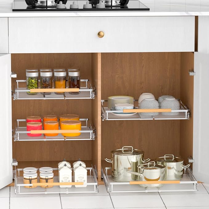 Pull Out Drawer Cabinet Organizer, Expandable Slide Out Storage Shelves - Heavy Duty, Durable and Smooth Slide-Out, 12.3"~18.3" Wide x 22.5" Deep, 1 Pack - Image 6