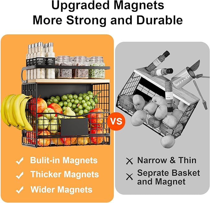 Magneitc Shelf for Fridge,Fruit Vegetable Potato & Onion Organizers Storage Basket Bins,Magnetic Spice Rack for Refrigerator & Kitchen Countertop,Pantry and Cabinet - Image 6