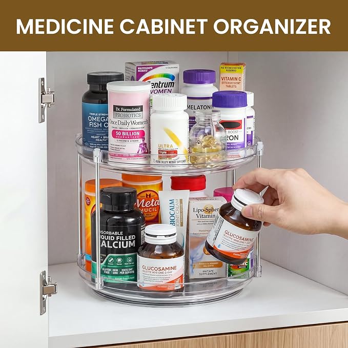 2 Tier Non-Skid Acrylic Lazy Susan Organizer - Rotating Spice Rack - Turntable Organization for Kitchen, Pantry, Countertop, Closet, Bathroom, Vanity, Medicine Cabinet Organizing,10'' - Image 7