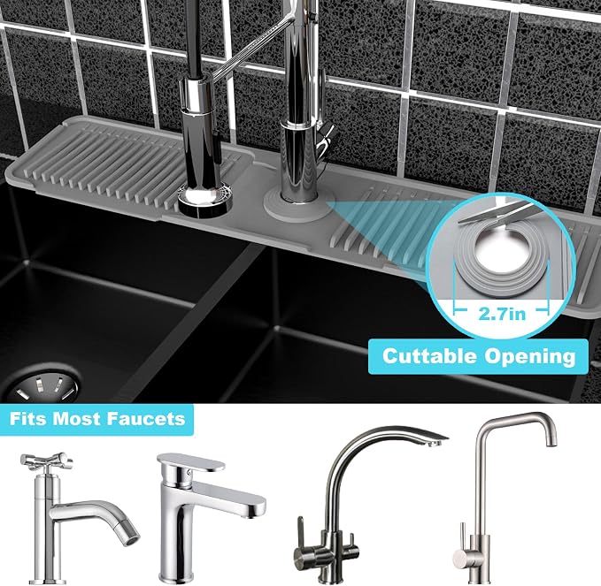 Folding sink splash guard behind faucet-faucet mat for kitchen sink-silicone kitchen faucet mat-faucet draining mat of sink accessories with button lock - Image 6